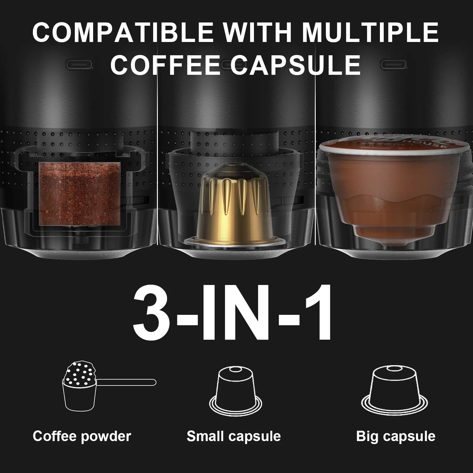 Prenosni 3-v-1 espresso kavni aparat